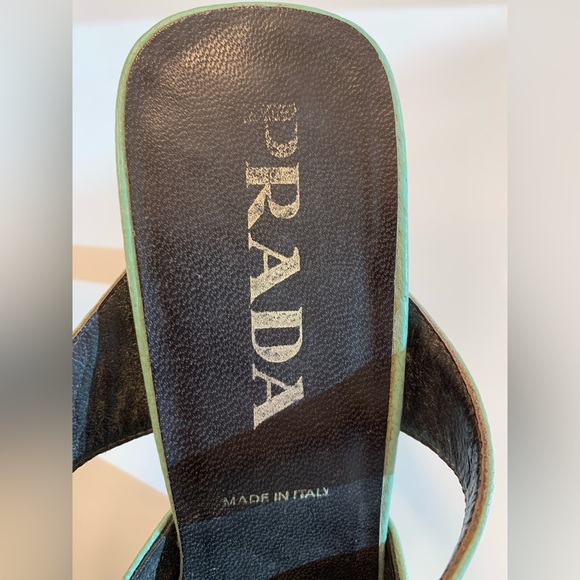 Genuine PRADA light green leather floral MULES 2” kitten heel sz 37 US 6.5-7 - Picture 16 of 16